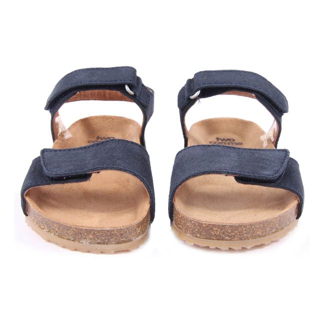 TWO CON ME Suede Double Velcro Sandals Navy blue