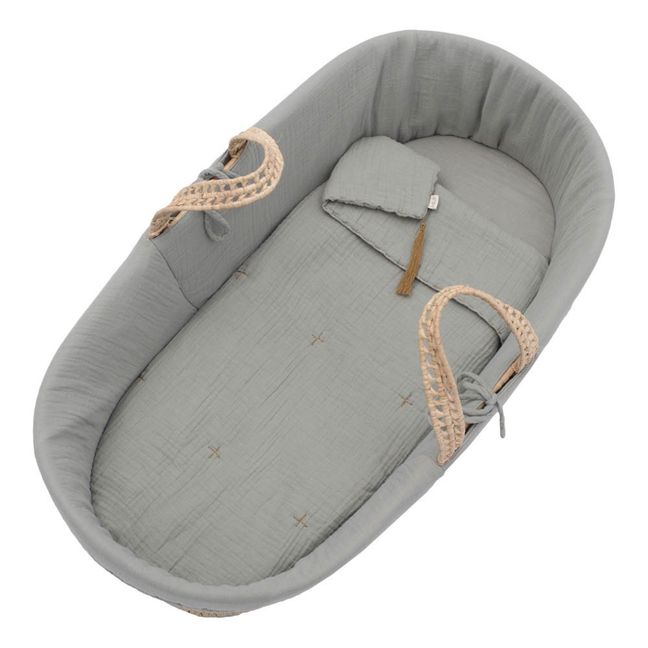 Korbwiege, Matratze und Bettwäsche  | Silver Grey S019