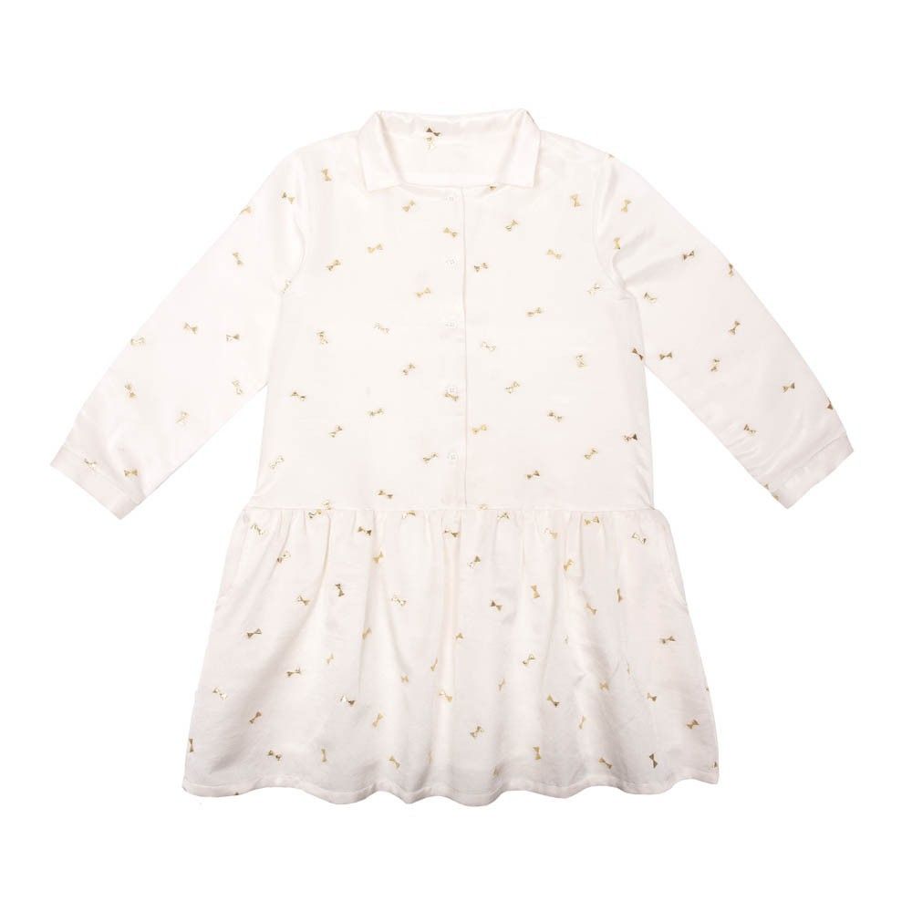 Emile et Ida - Robe Soie Coton Jacquard Nœuds Lurex - Fille - Ecru