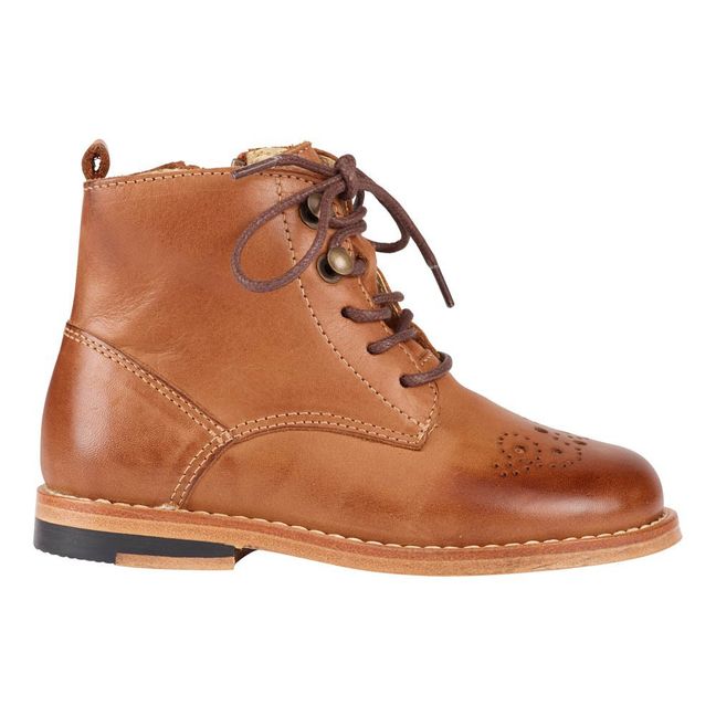 Buster Floral Leather Zip Ankle Boots | Camel