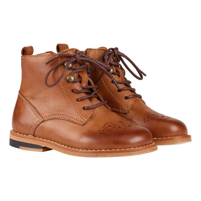 Stivaletti Pelle Zip Fiori | Camel