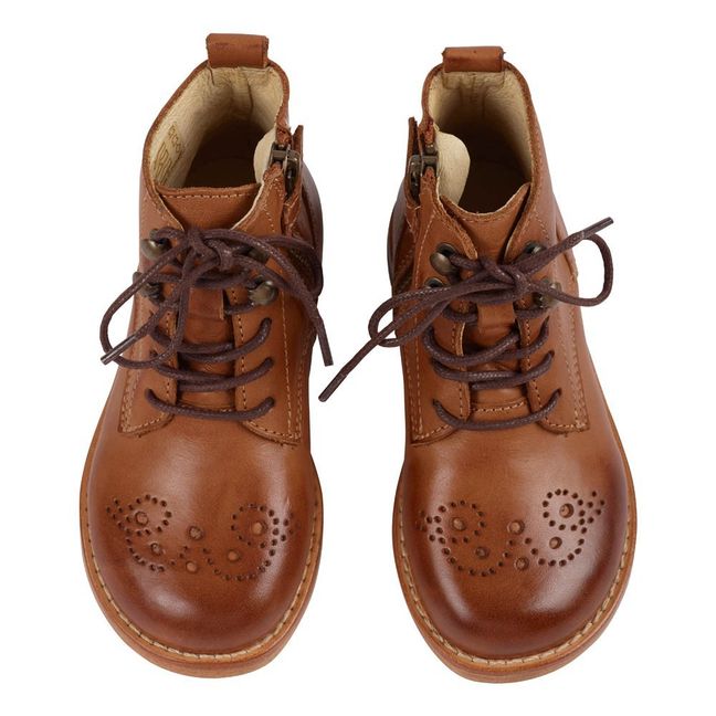 Leder-Stiefelette mit Reißverschluss und geblümter Spitze Buster | Kamelbraun