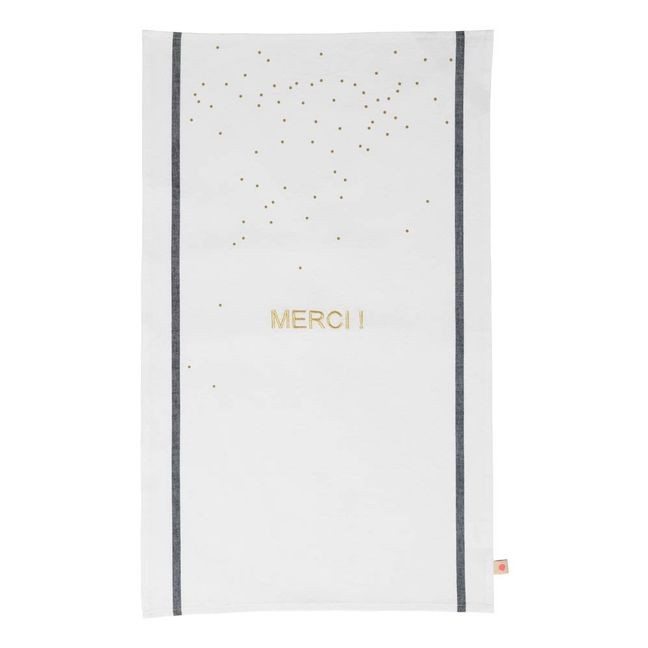 Geschirrhandtuch klassisch mit Stickerei Merci 50 x 80 cm | Gold