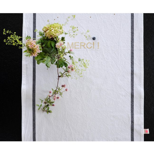 Geschirrhandtuch klassisch mit Stickerei Merci 50 x 80 cm | Gold