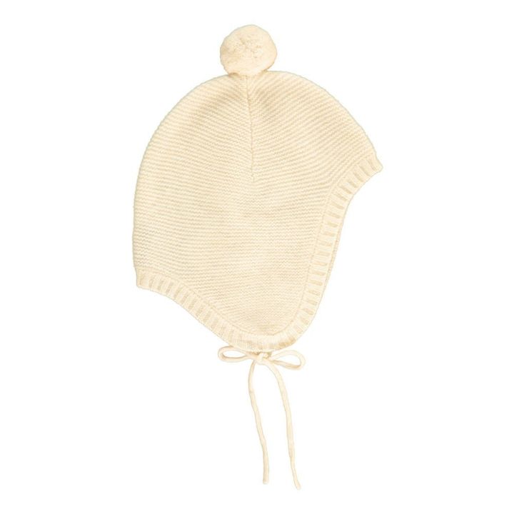 Bonnet bébé tricoté en coton et cachemire - Blanc ivoire