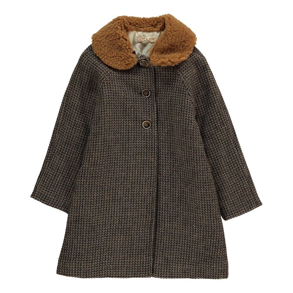 Wool Coat with Faux Fur Collar Navy blue Babe & Tess Fashion Baby