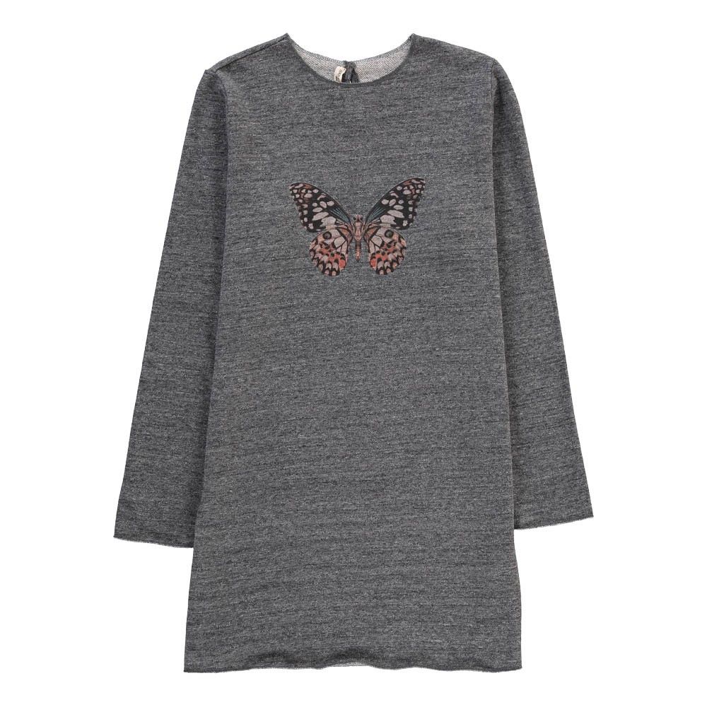 Babe & Tess - Robe Molleton Papillon - Fille - Gris chiné