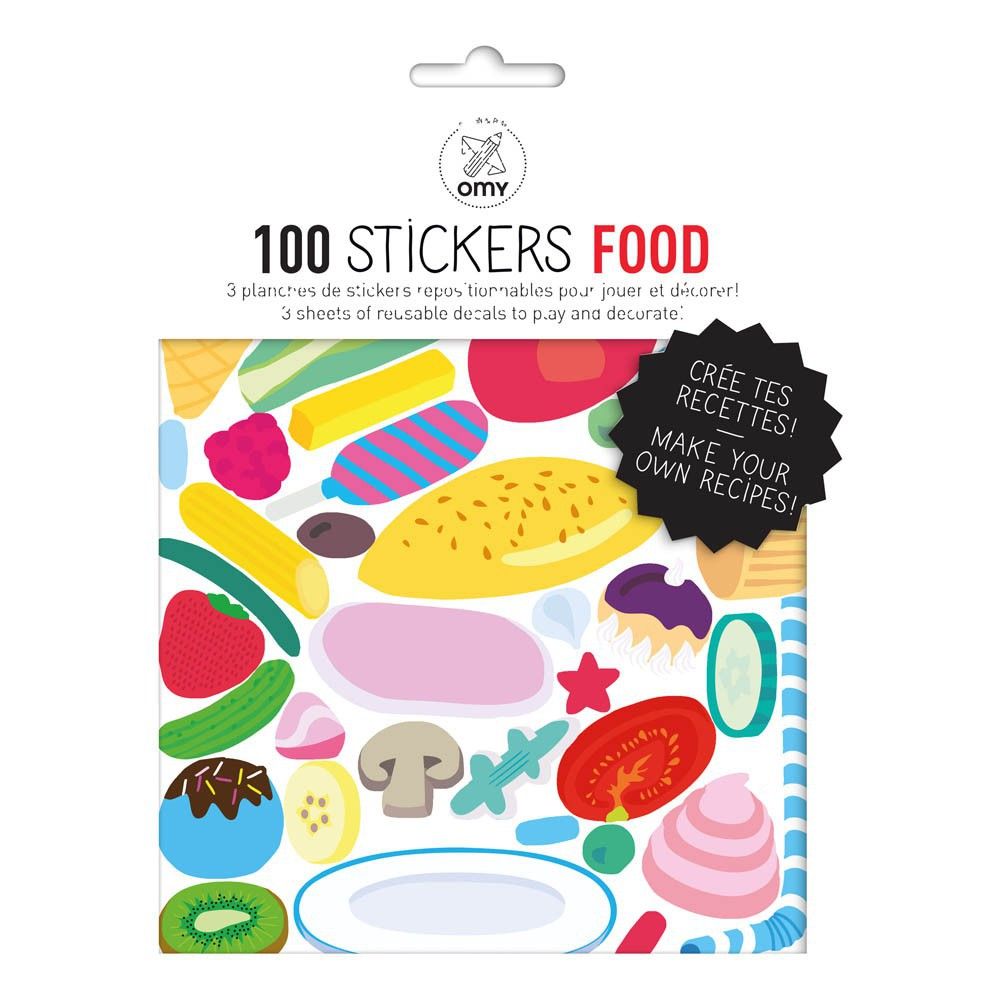 Omy - Planche de stickers muraux Food - 100 stickers - Multicolore