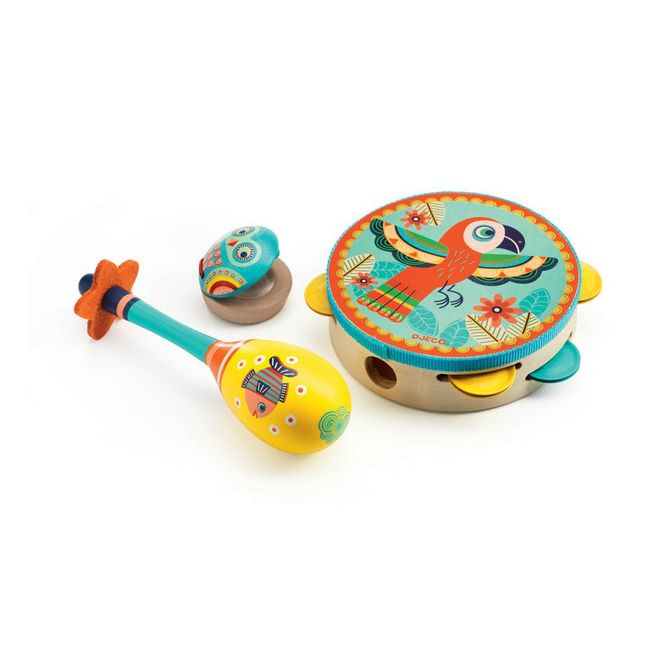 Set di 3 strumenti tamburello, maracas, nacchere