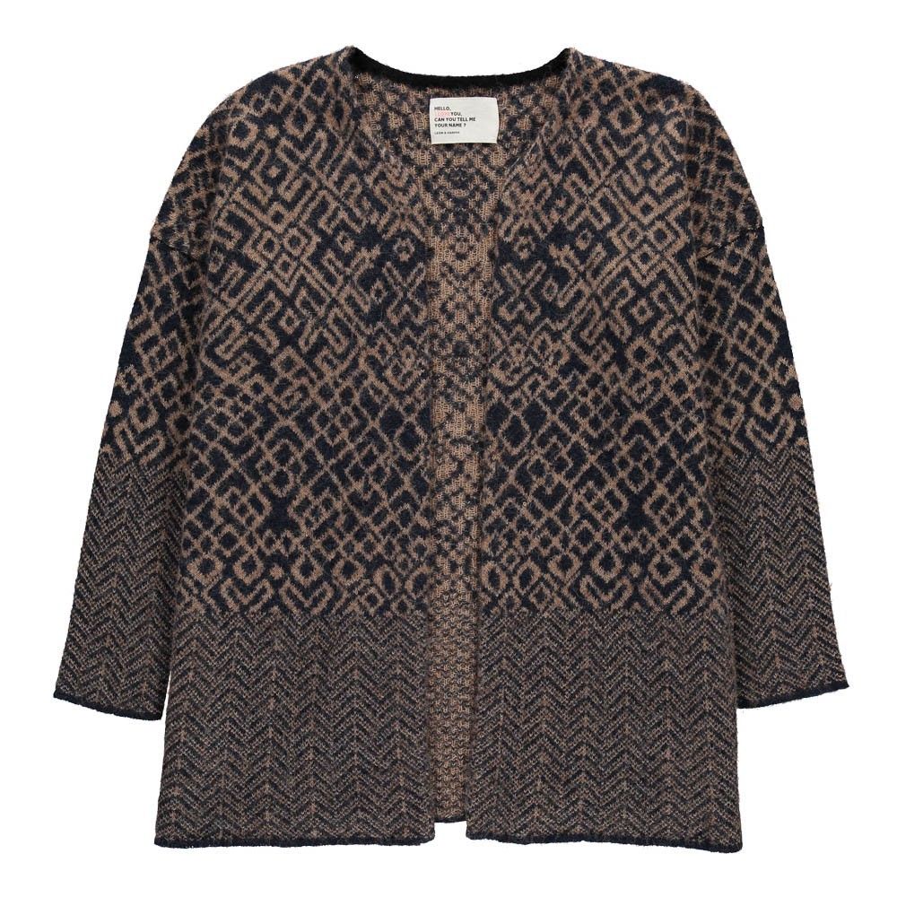 Leon & Harper - Cardigan Long Baby Alpaga Motifs Géométriques Monster - Femme - Bleu marine