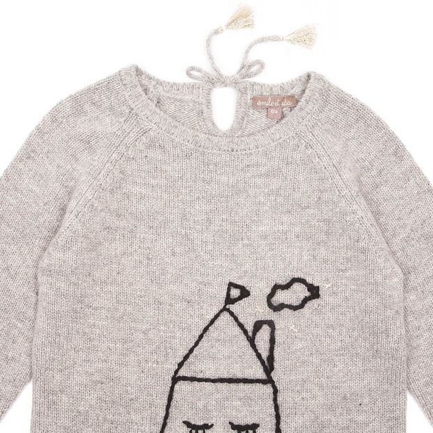 HandEmbroidered House Pullover Heather grey Emile et Ida Fashion