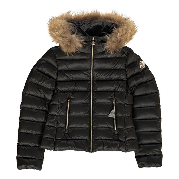 moncler shiny puffer jacket with fur hood