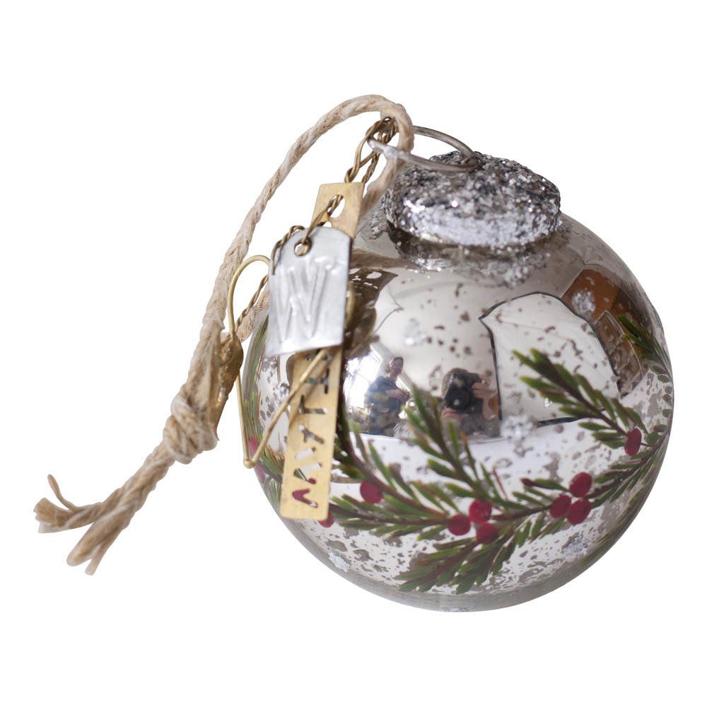 Walther & Co - Boule de Noël avec une branche de pin - Multicolore