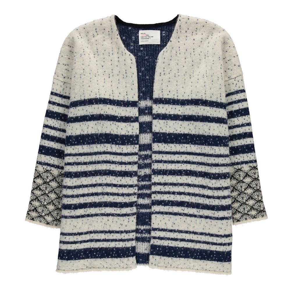 Leon & Harper - Cardigan Long Baby Alpaga Rayé Monster - Femme - Bleu nuit