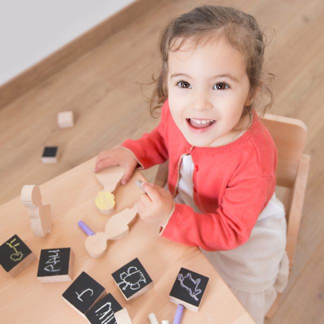 Cubes en bois et ardoise et 3 craies - Set de 18 | Noir