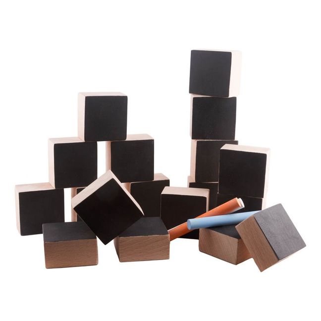 Cubes en bois et ardoise et 3 craies - Set de 18 | Noir