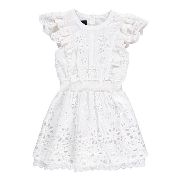 Greta Silk and Cotton Dress with Broderie Anglaise White Little