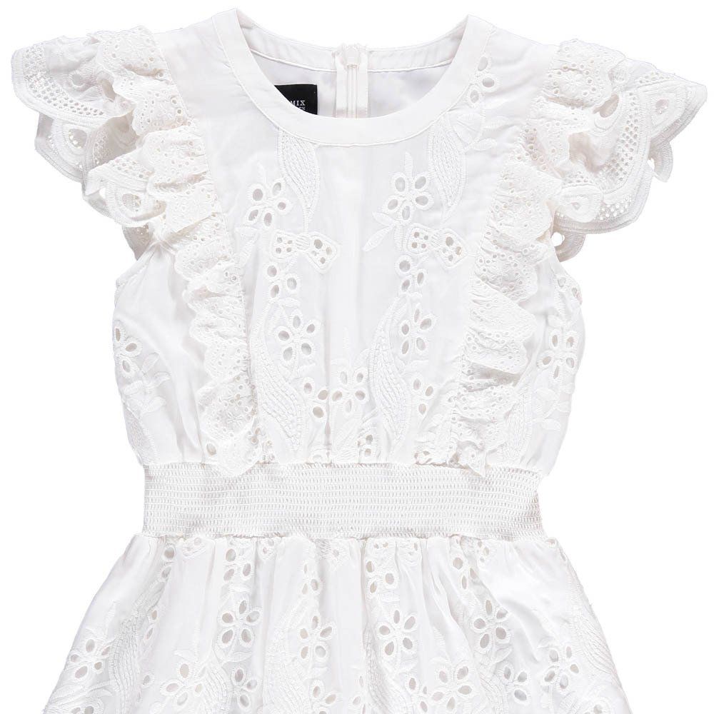 Greta Silk and Cotton Dress with Broderie Anglaise White Little