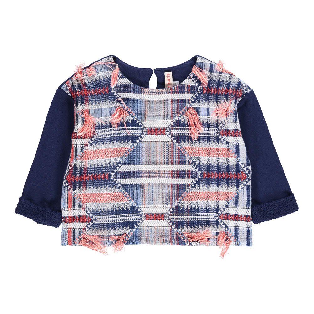 ANNE KURRIS - Sweat Bi-matières Jacquard Jungle - Fille - Bleu marine