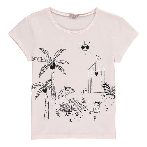 Garden Embroidered T-Shirt Pale pink Emile et Ida Fashion