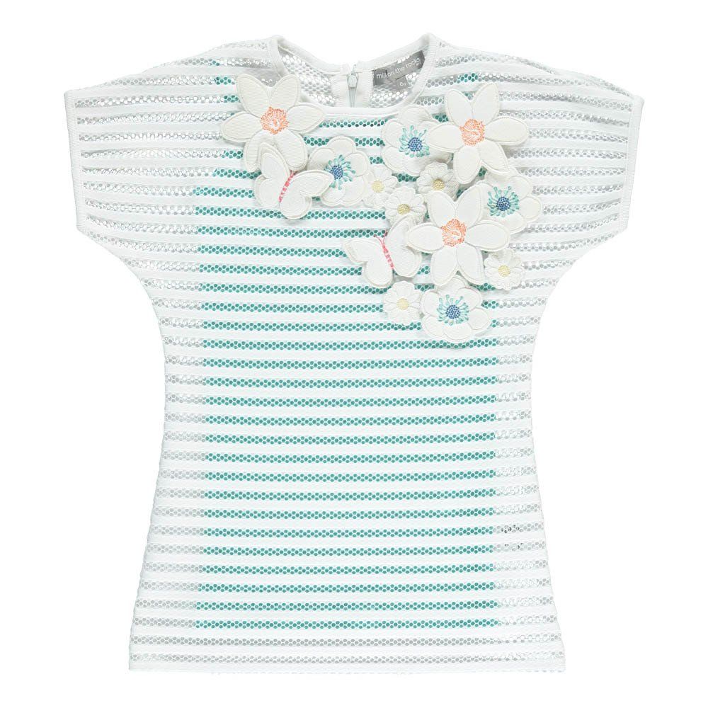 Milk on the Rocks - Robe en Mesh Fleurs Brodées Dita - Fille - Blanc