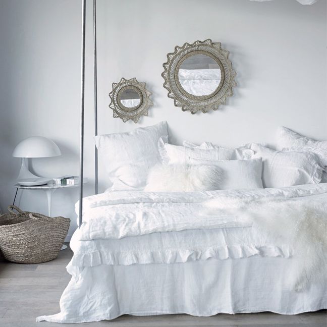 Funda de almohada lino lavado Boho | Blanco