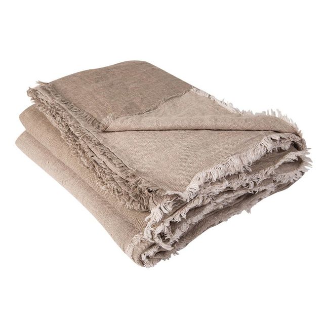 Decke mit Franzen aus Leinen  | Taupe/Ciment