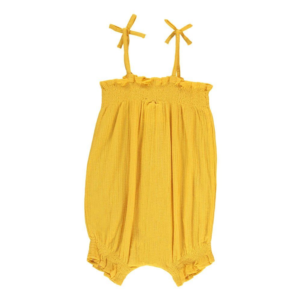 Embroidered Cherry Cotton Crepe Romper Yellow Louis Louise