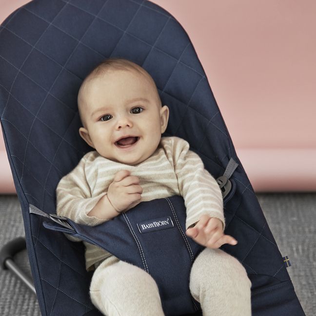 Bliss Quilted Cotton Baby Bouncer | Navy blue