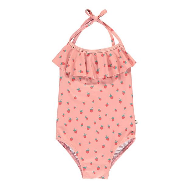 Strawberry Ruffled 1 Piece Swimsuit Candy pink Oeuf NYC Fashion