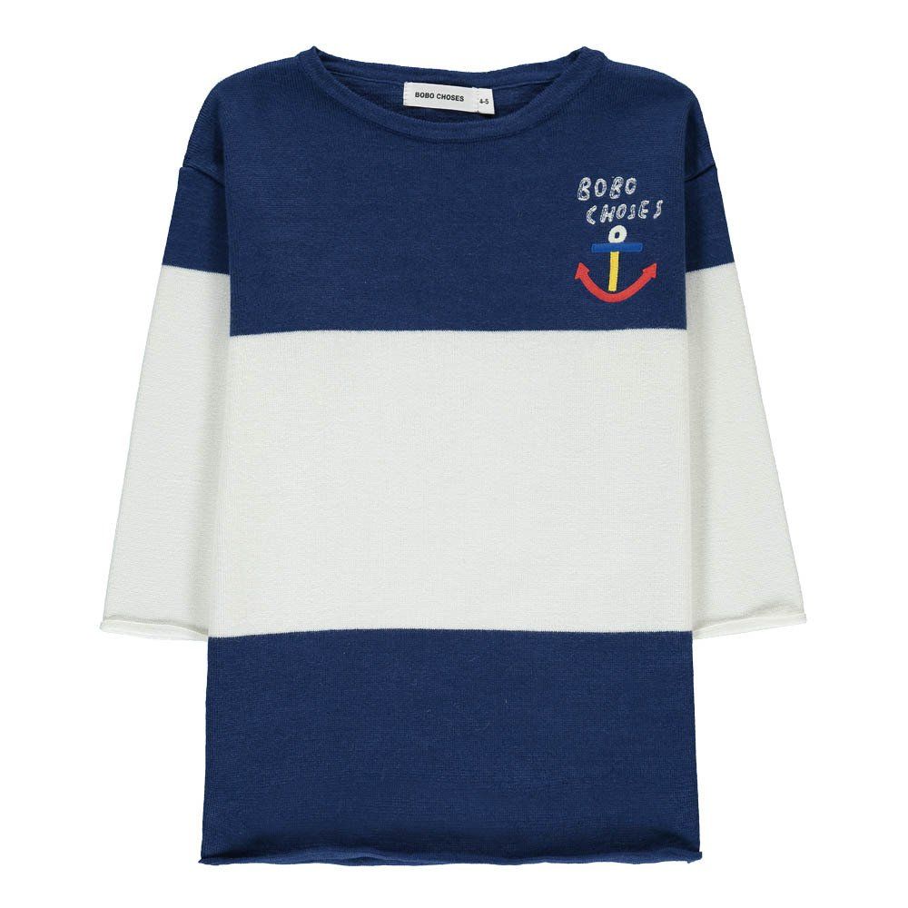 Bobo Choses - Robe Maille Bicolore Ancre - Fille - Bleu marine