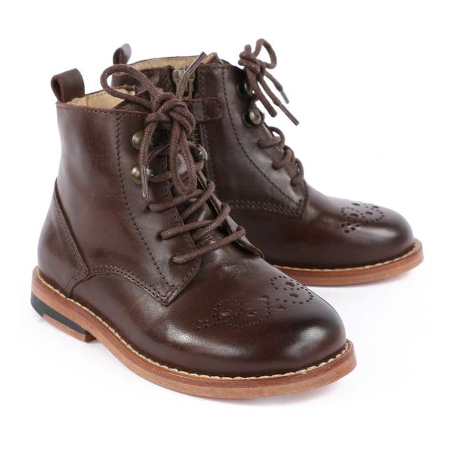 Buster Zipped Lace-Up Leather Ankle Boots Brown