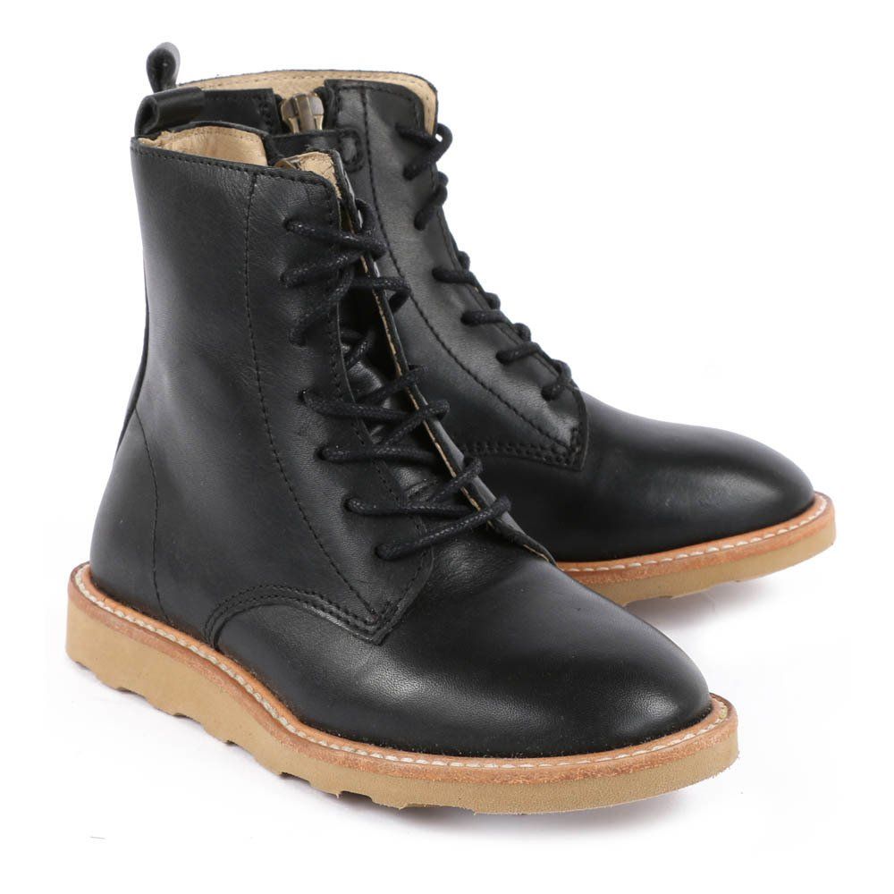 Rodney Zipped Lace-Up Leather Ankle Boots Black Young Soles Shoes