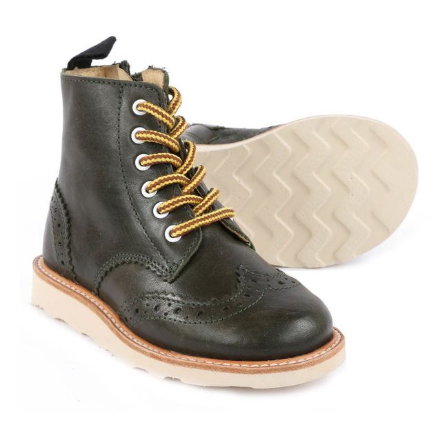 Signey Zipped Lace-Up Leather Ankle Boots Green