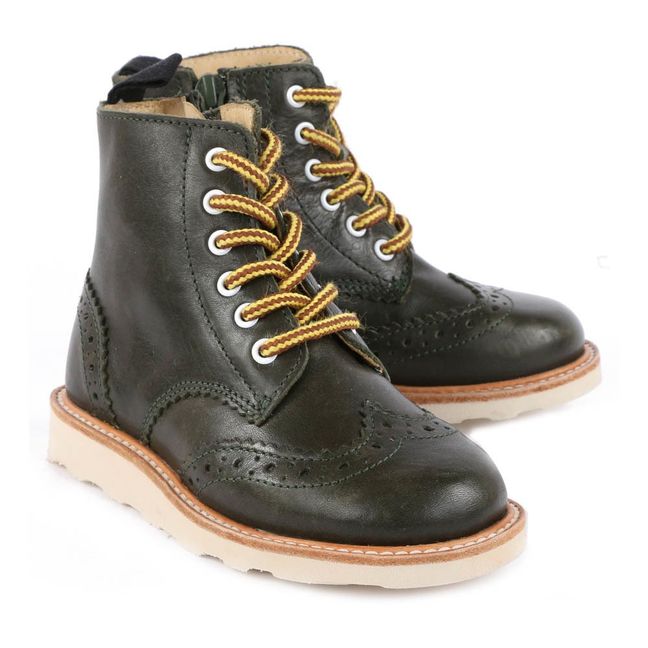 Signey Zipped Lace-Up Leather Ankle Boots Green