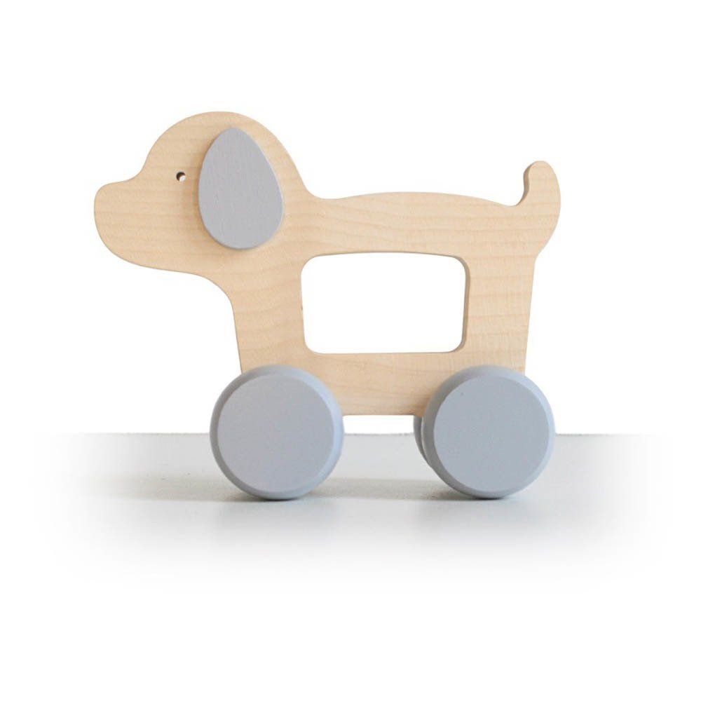 Wooden Push Along Toy Dog Animal Brown Eco Toy Super Fun For Kids Children New