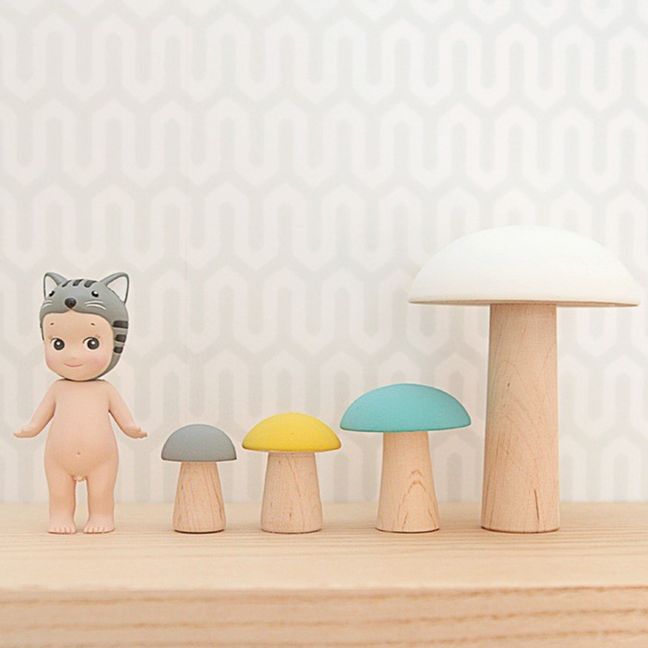 Funghi decorativi in legno - Set da 4