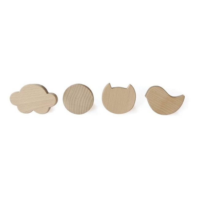 Portatutto nuvola, rotondo, gatto, uccello in legno - Set da 4