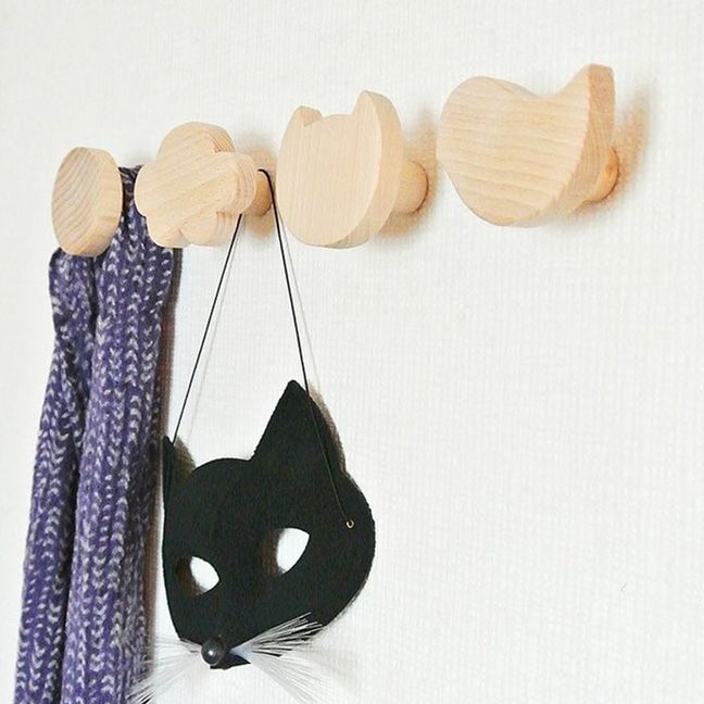 Portatutto nuvola, rotondo, gatto, uccello in legno - Set da 4
