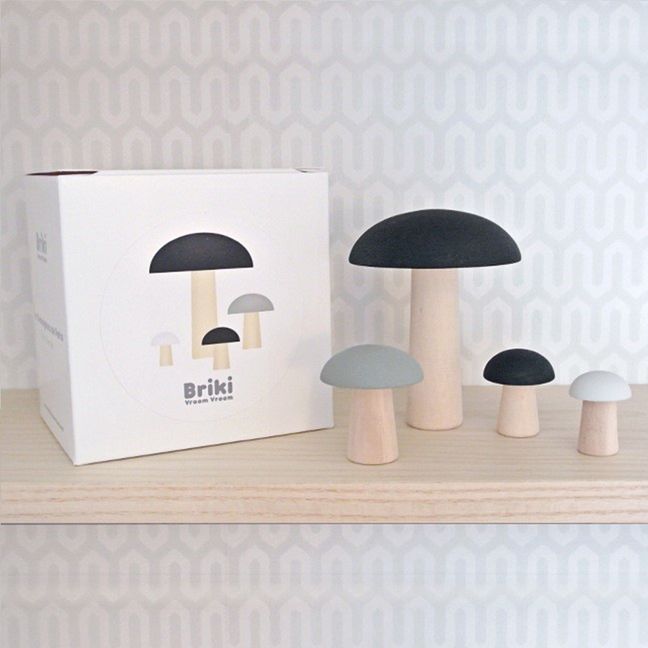 Champignons de Paris décoratifs en bois - Lot de 4