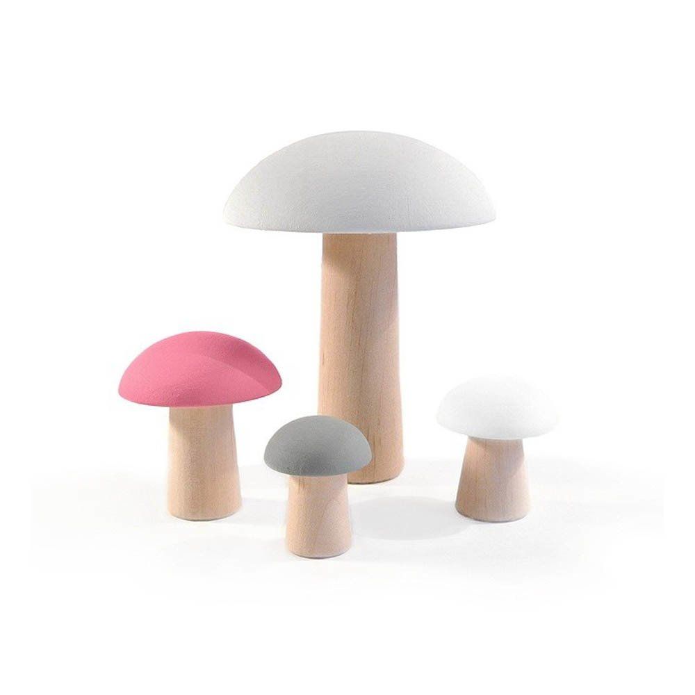 Briki Vroom Vroom - Champignons de Paris décoratifs en bois - Lot de 4 - Rose