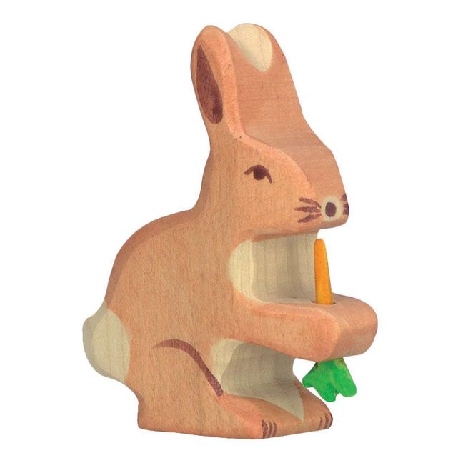 Wooden Rabbit Figurine With Carrot