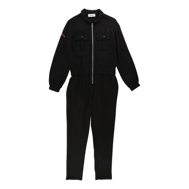 black zip up jumpsuit