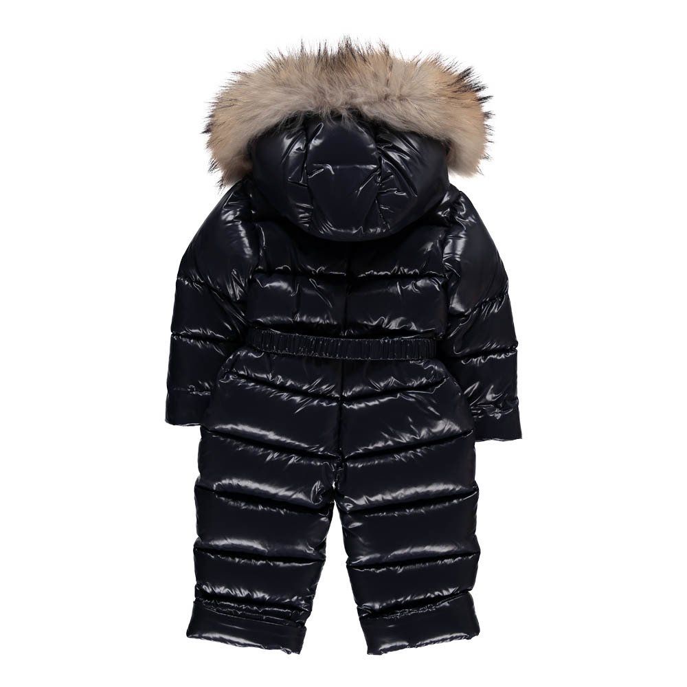 Crystal Fur Lined Hooded Snowsuit Navy blue Moncler Fashion Baby
