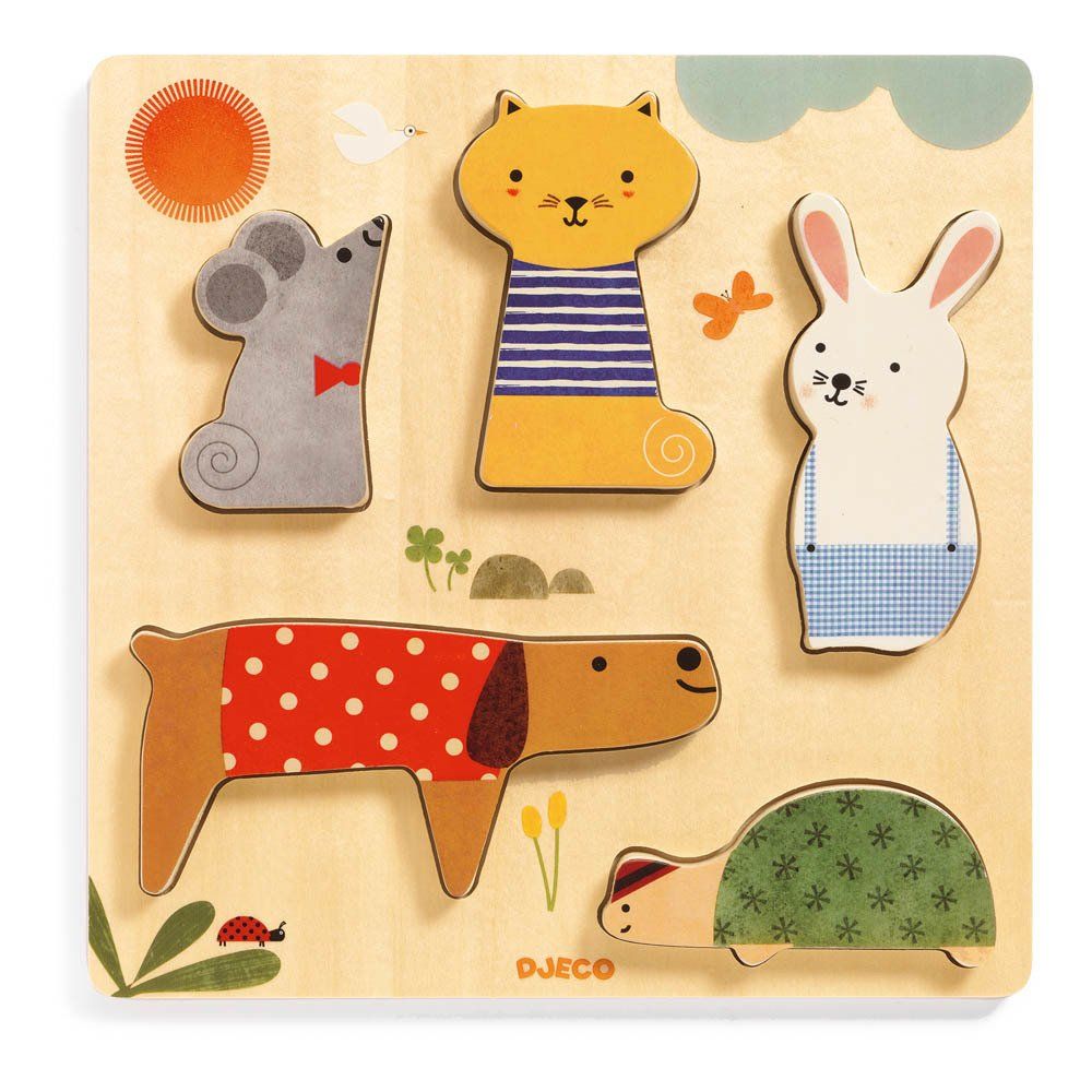 Djeco - Puzzle animaux Woodypets - 5 pièces - Multicolore