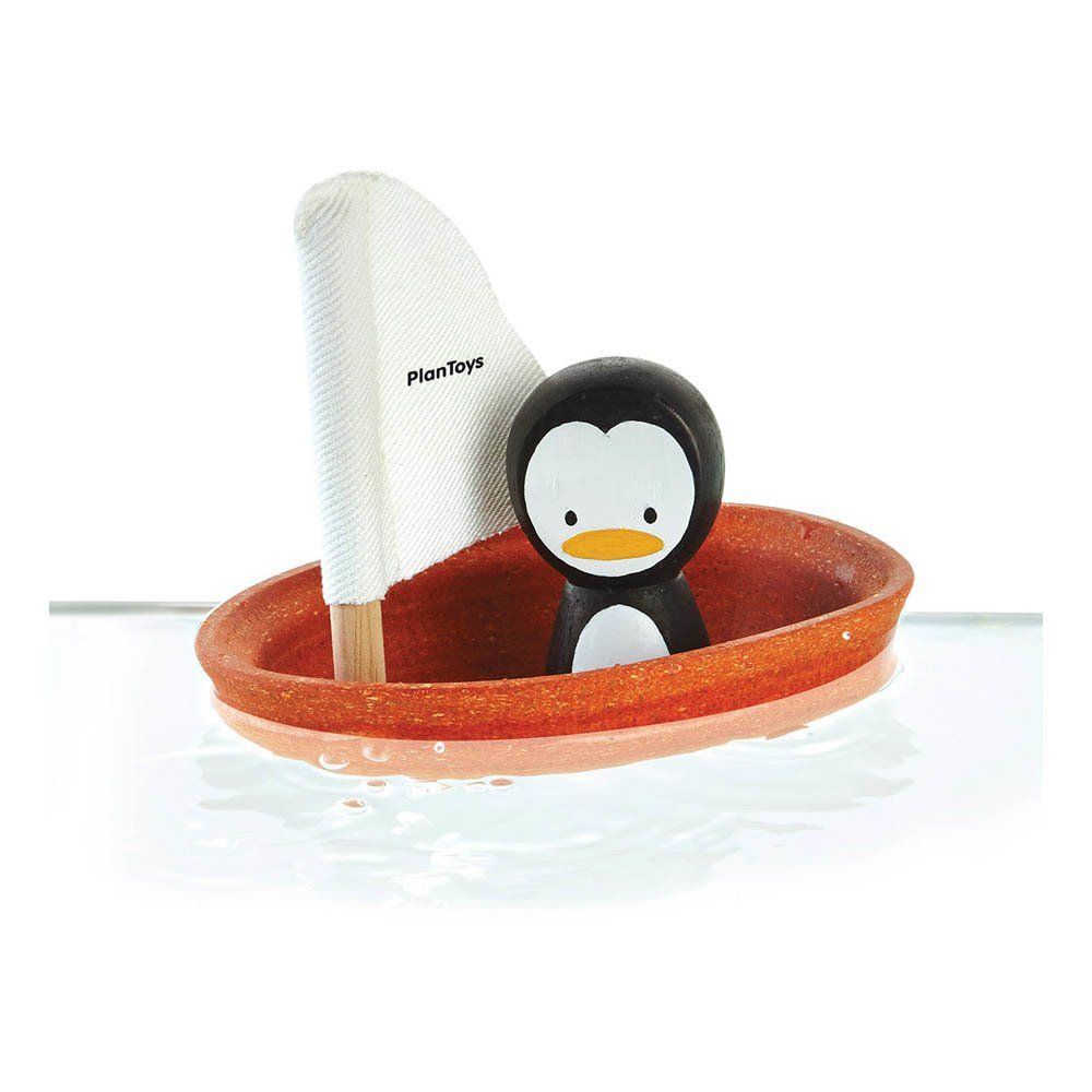Plan Toys - Bateau Pingouin flottant sur l'eau - Orange
