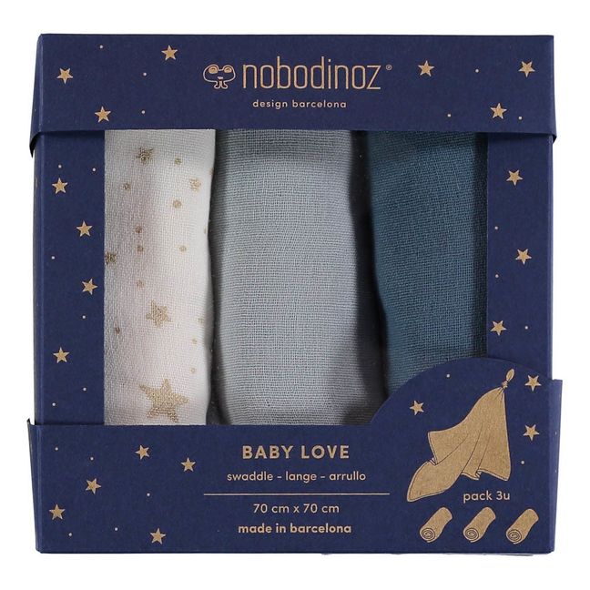 Langes Baby love en coton - Set de 3 Bleu nuit