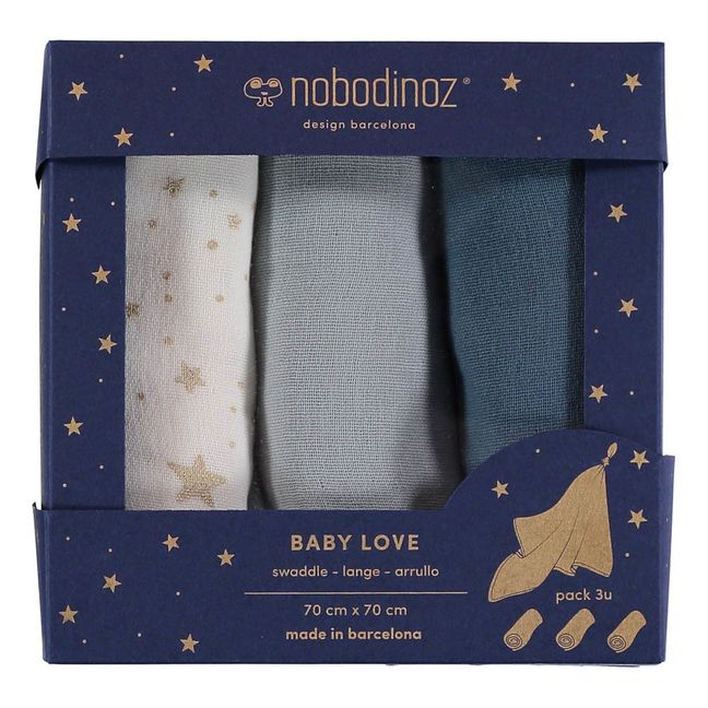 Wickeltuch Baby Love aus Baumwolle- 3er-Pack  | Nachtblau