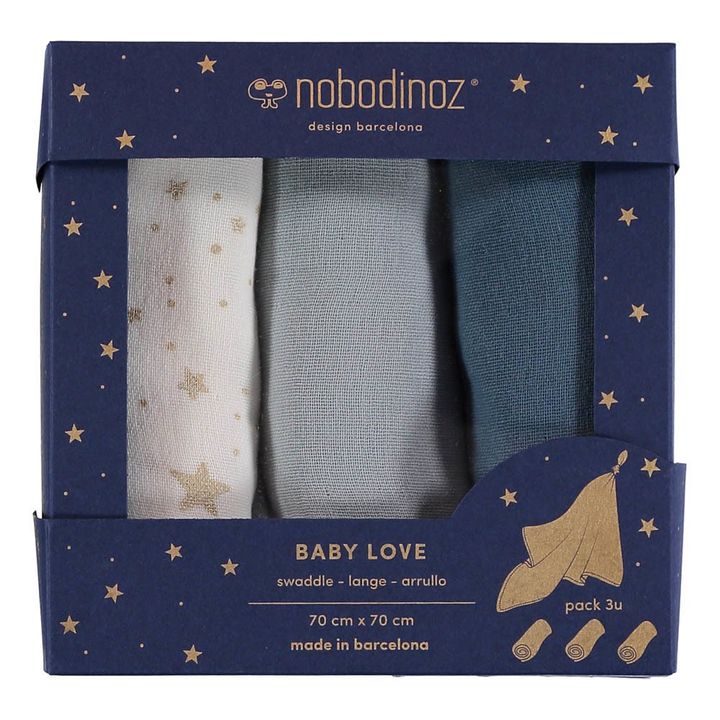 Baby Love Cotton Swaddles - Set of 3 Midnight blue- Product image n°0