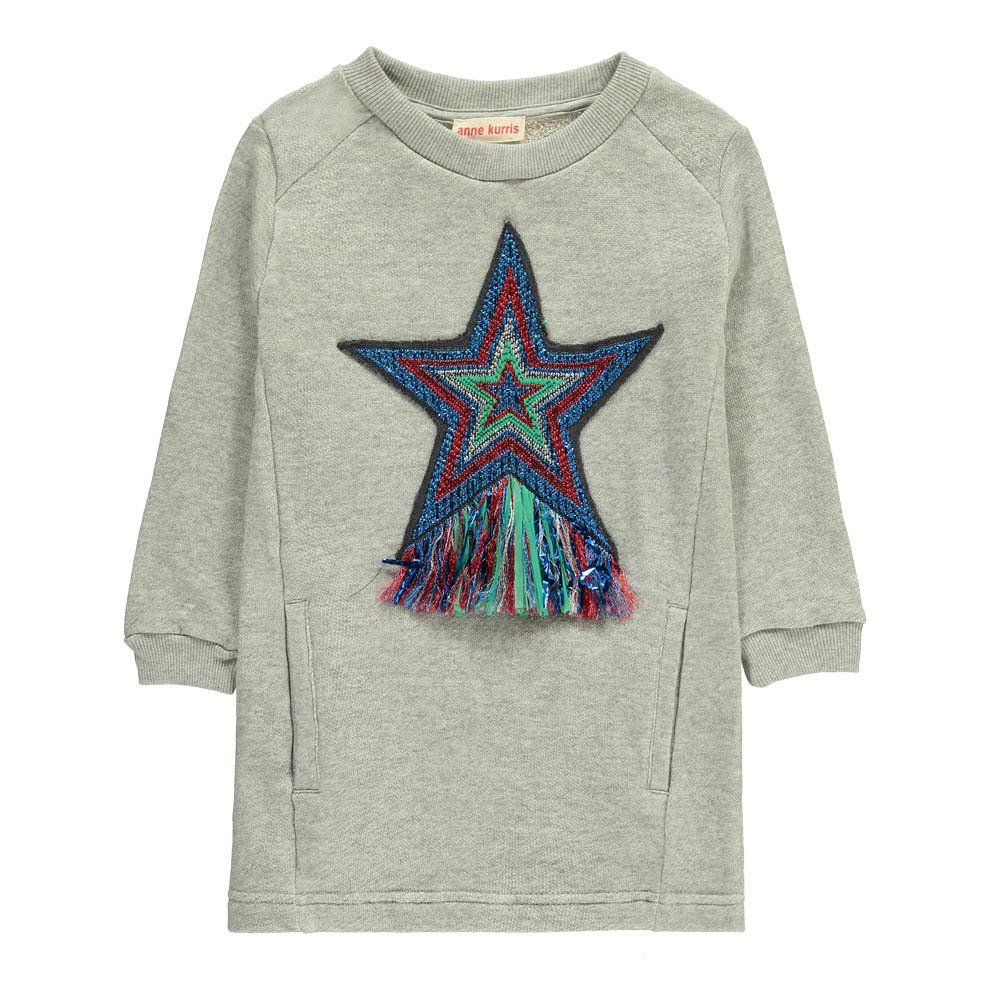 ANNE KURRIS - Robe Molleton Etoile Brodée Molli - Fille - Gris chiné